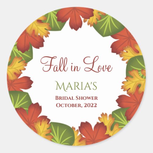 Fall Leaves Fall in Love Bridal Shower  Classic Round Sticker