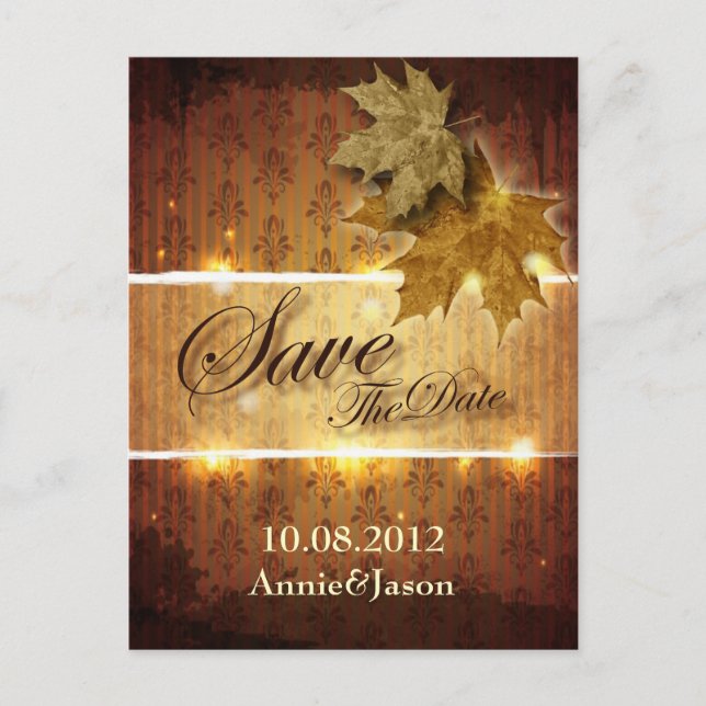 fall leaves fall wedding save the date announcement postcard (Front)