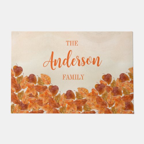 Fall Leaves Family Name Welcome Door Mat