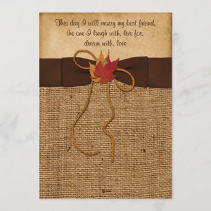 Fall Leaves FAUX Burlap, Wedding Invite - Brown