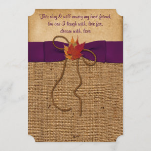 Fall Leaves FAUX Burlap, Wedding Invite - Purple