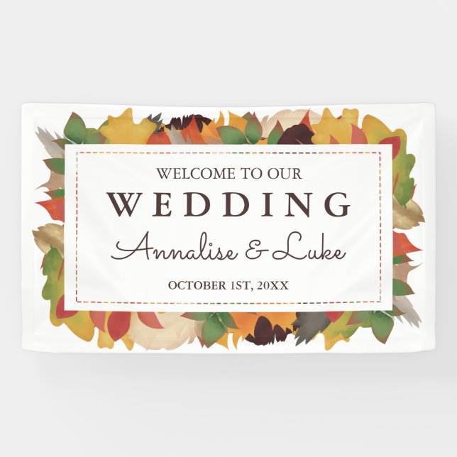 Fall Leaves & Feathers | Welcome to Our Wedding Banner (Horizontal)