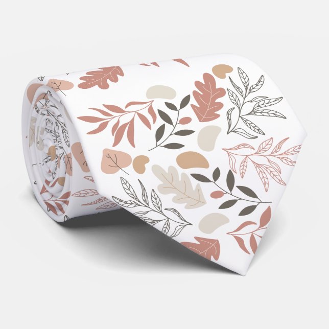 Fall Leaves Floral Pattern Men's Autumn Wedding Neck Tie (Rolled)