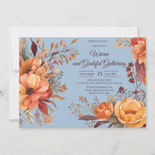 Fall Leaves Floral Thanksgiving Friendsgiving  Invitation