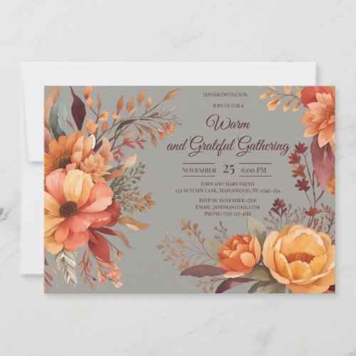 Fall Leaves Floral Thanksgiving Friendsgiving  Invitation