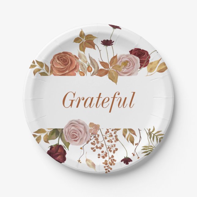 Fall Leaves Floral Thanksgiving Friendsgiving Paper Plates (Front)