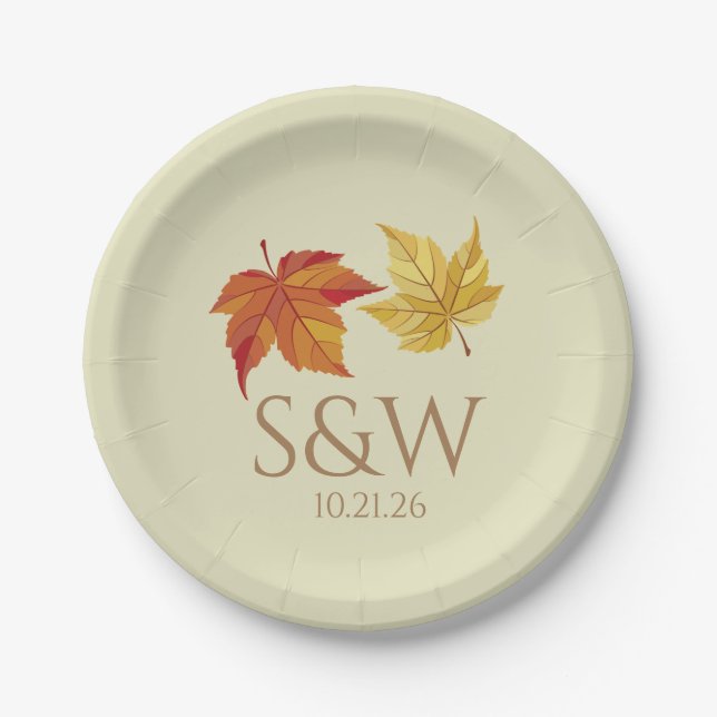 Fall Leaves Foliage Personalized Paper Plates (Front)