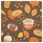Fall Leaves Football and Pumpkin Spice Pattern Fabric