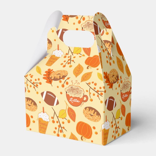 Fall Leaves Football and Pumpkin Spice Pattern Favor Boxes (Front Side)