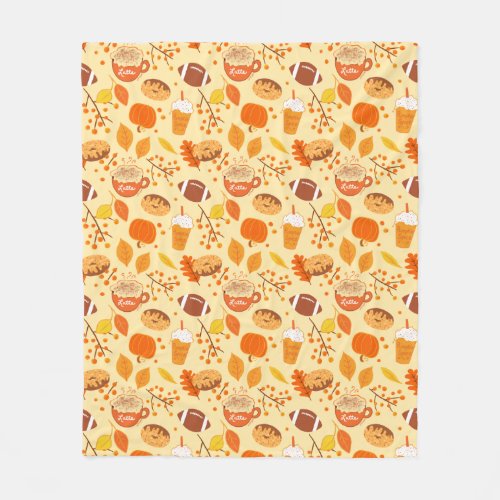 Fall Leaves Football and Pumpkin Spice Pattern Fleece Blanket