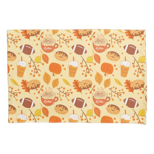 Fall Leaves Football and Pumpkin Spice Pattern Pillow Case