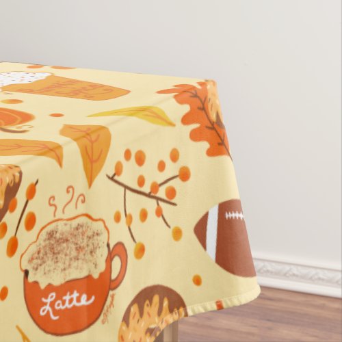 Fall Leaves Football and Pumpkin Spice Pattern Tablecloth