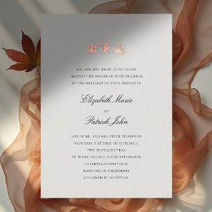Fall Leaves Formal Modern Classic Ecru Wedding Foil Invitation