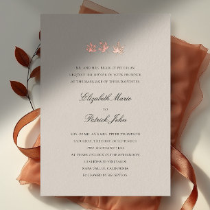 Fall Leaves Formal Modern Classic Wheat Wedding Foil Invitation