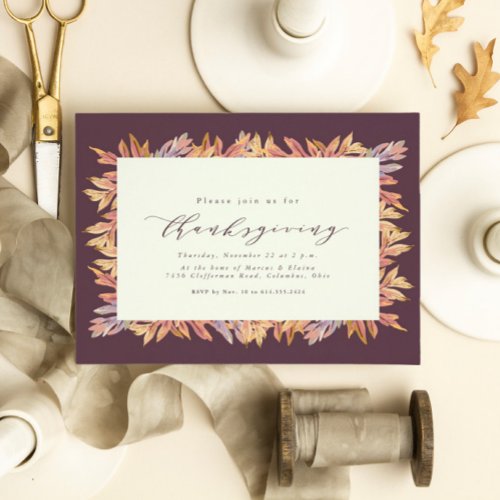 Fall leaves frame Thanksgiving Invitation