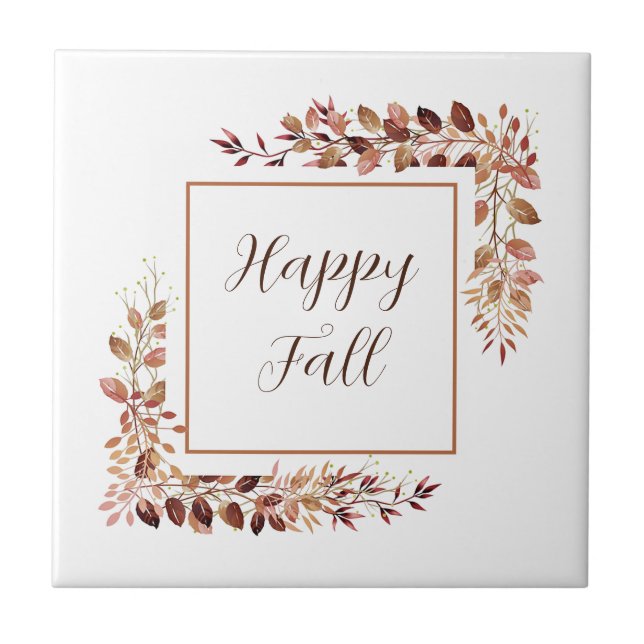 Fall leaves frame with customizable text  ceramic tile (Front)