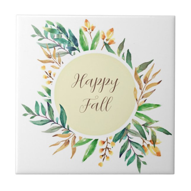 Fall leaves frame with customizable text  ceramic tile (Front)