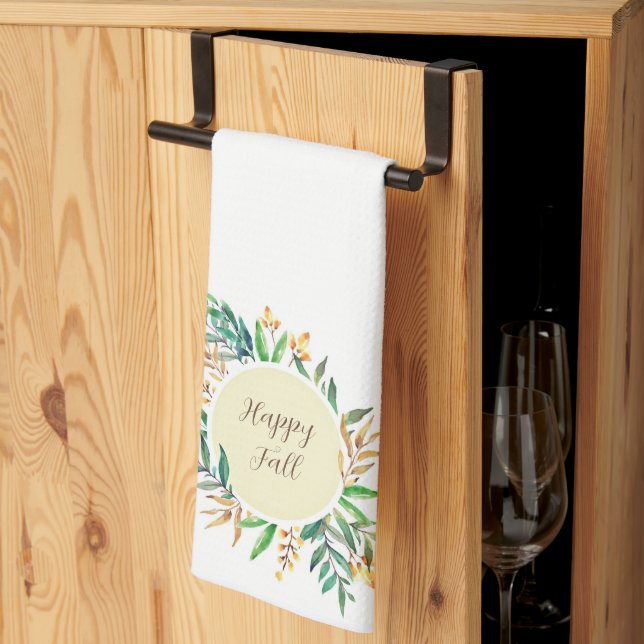 Fall leaves frame with customizable text  kitchen towel (Thirds Fold)