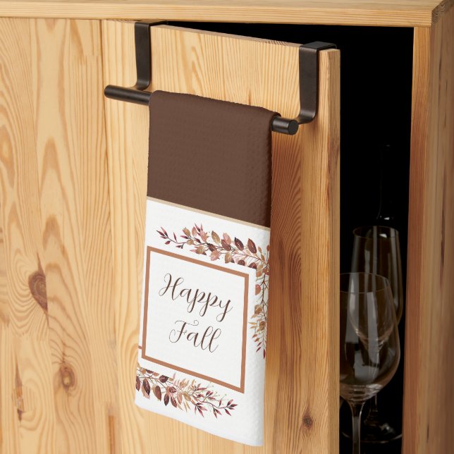 Fall leaves frame with customizable text  kitchen  towel (Thirds Fold)