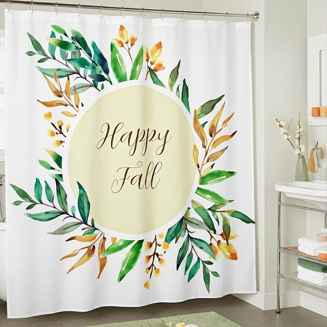 Fall leaves frame with customizable text  shower curtain (Creator Uploaded)