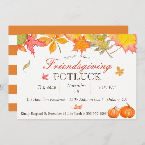 Fall Leaves Friendsgiving Potluck Invitation