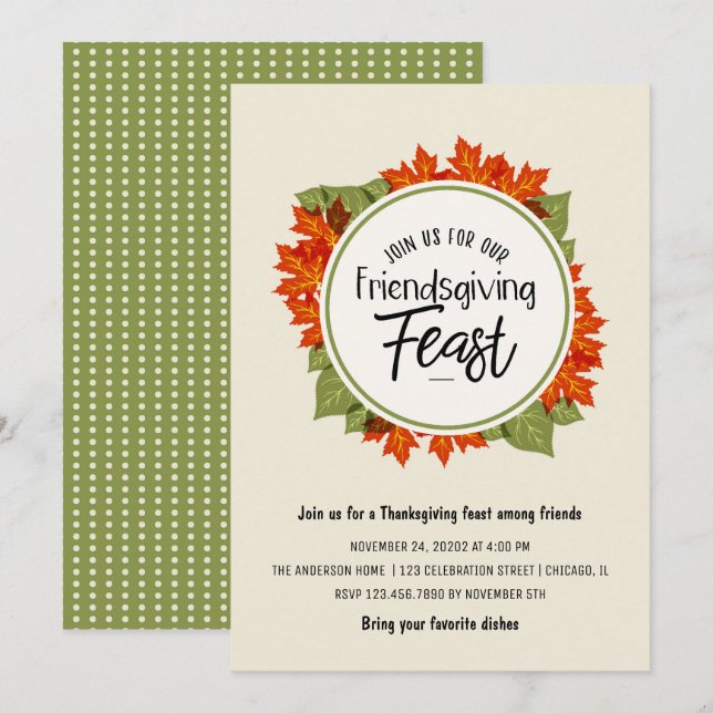 Fall Leaves Friendsgiving/Thanksgiving Feast Invitation (Front/Back)