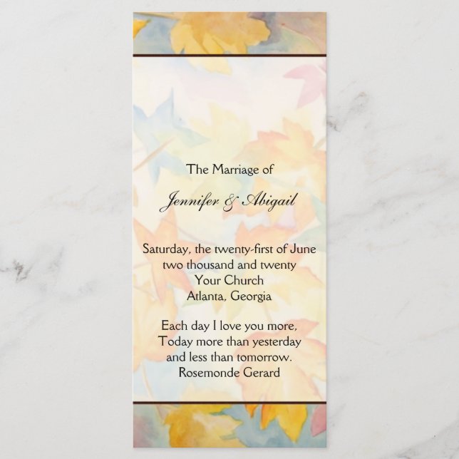 Fall Leaves Gay Wedding Program (Front)