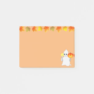 Fall Leaves, Ghost, Pumpkin & Candle on Orange Post-it Notes