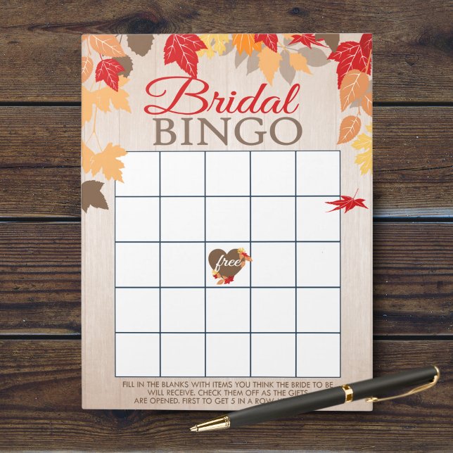 Fall Leaves Gift Bingo Bridal Shower Game Pack Notepad (Fall Leaves Bridal Shower Gift Bingo Party Game. Comes in a pack of 40 easy tear away games!)