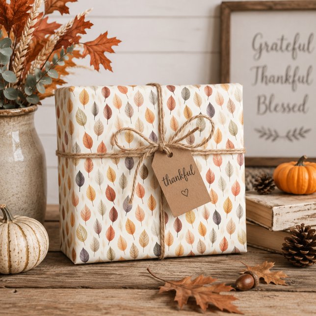 Fall Leaves Gift Wrap in Rust Brown Cream & Gray (Creator Uploaded)