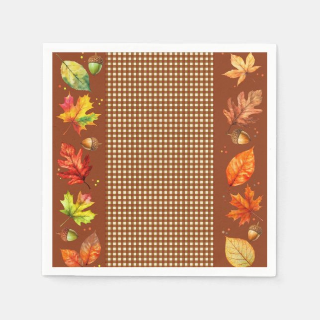 Fall Leaves & Gingham Napkins (Front)