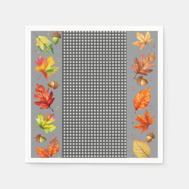 Fall Leaves & Gingham Napkins (Front)