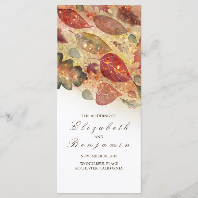 Fall Leaves Glitter Wedding Programs (Front)