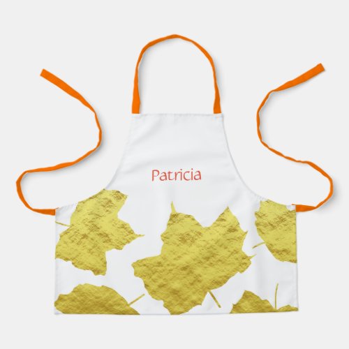 Fall Leaves Gold Foil Autumn Thanksgiving Name Apron