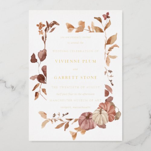 Fall Leaves Gold Foil Wedding Invitation Postcard