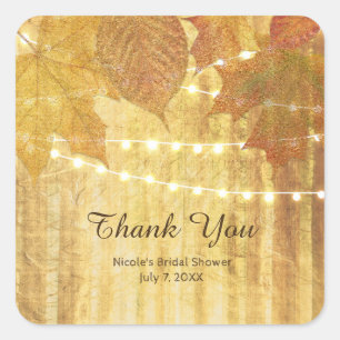 Fall Leaves Golden Autumn Rustic Woods Favor Square Sticker