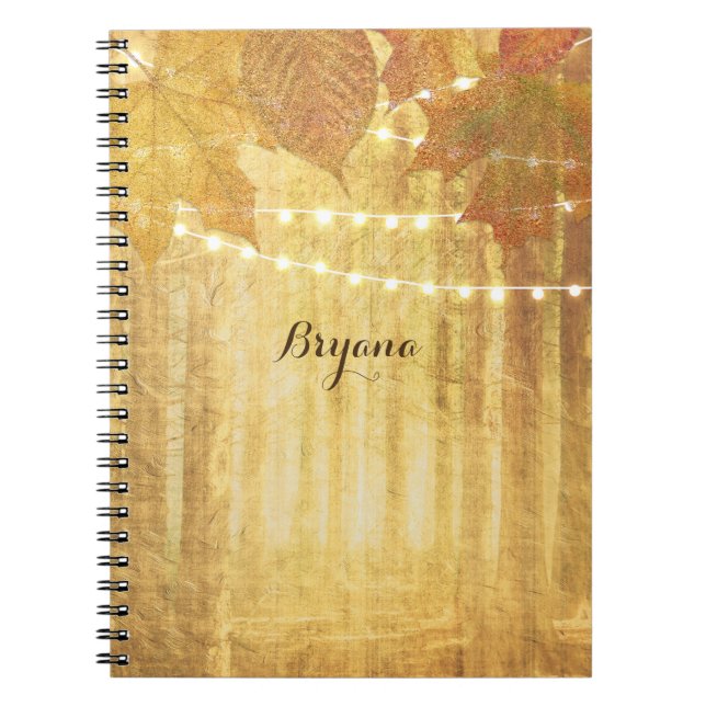 Fall Leaves Golden Autumn Rustic Woods Notebook (Front)