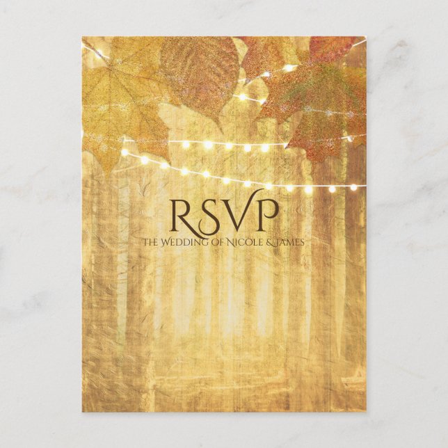 Fall Leaves Golden Autumn Rustic Woods RSVP Invitation Postcard (Front)