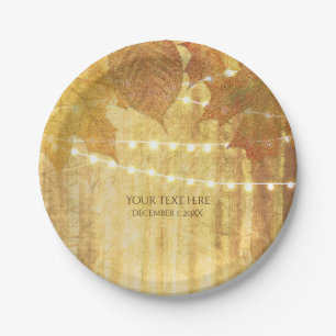 Fall Leaves Golden Autumn Rustic Woods Wedding Paper Plates