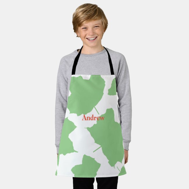 Fall Leaves Green White Autumn Thanksgiving Name Apron