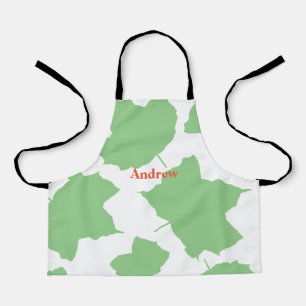 Fall Leaves Green White Autumn Thanksgiving Name Apron