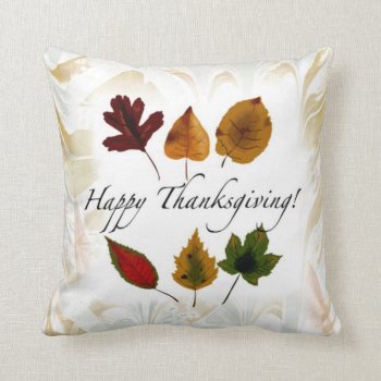 Fall Leaves Happy Thanksgiving Custom Pillow by Koobear at Zazzle