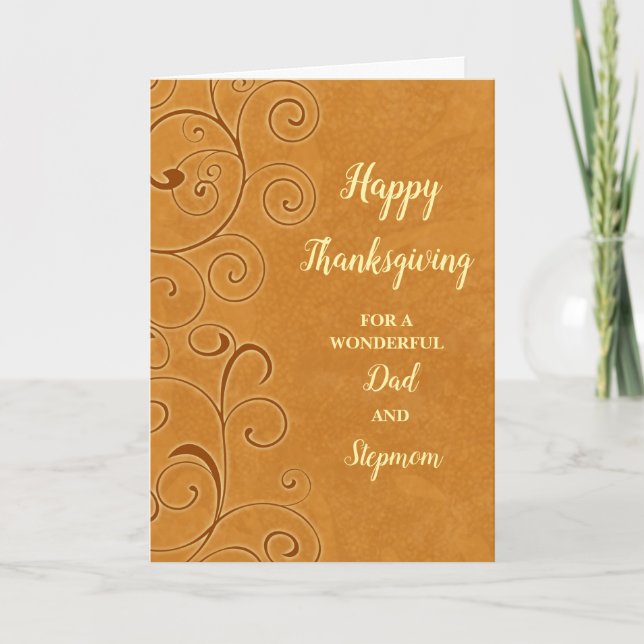 Fall Leaves Happy Thanksgiving Dad and Stepmom Holiday Card (Front)