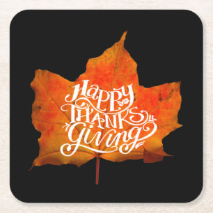 FALL LEAVES HAPPY THANKSGIVING DAY SQUARE PAPER COASTER
