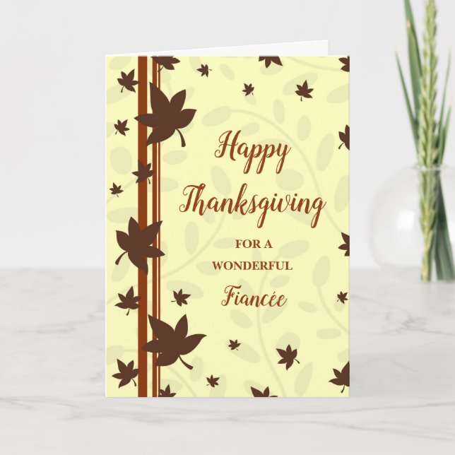 Fall Leaves Happy Thanksgiving Fiancée Holiday Card (Front)