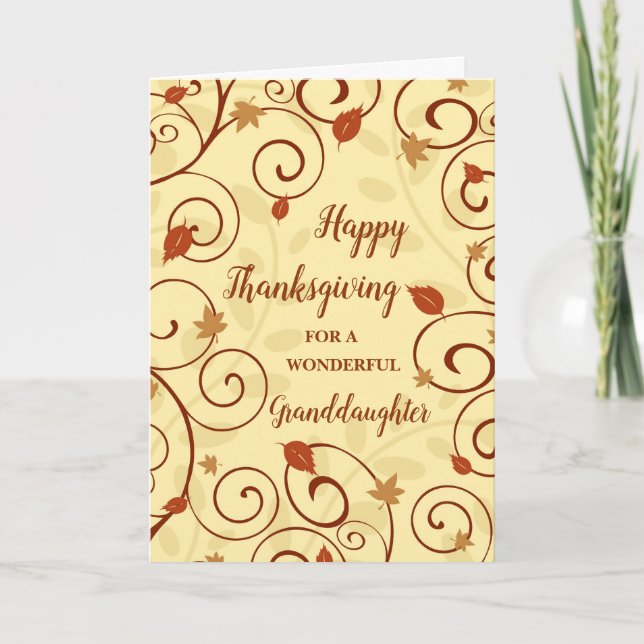 Fall Leaves Happy Thanksgiving Granddaughter Holiday Card (Front)