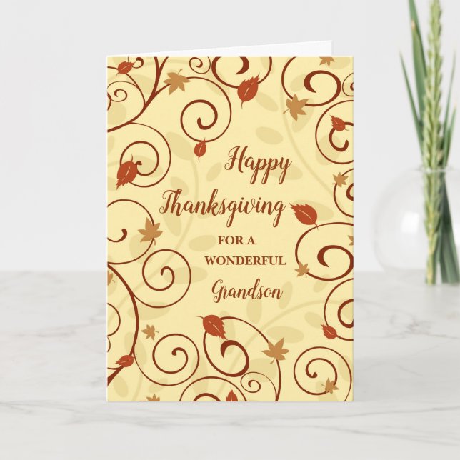 Fall Leaves Happy Thanksgiving Grandson Holiday Card (Front)