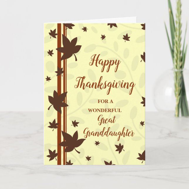 Fall Leaves Happy Thanksgiving Great Granddaughter Holiday Card (Front)