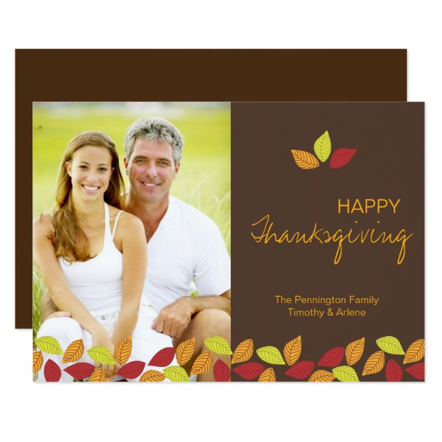 Fall Leaves Happy Thanksgiving Photo Flat Card