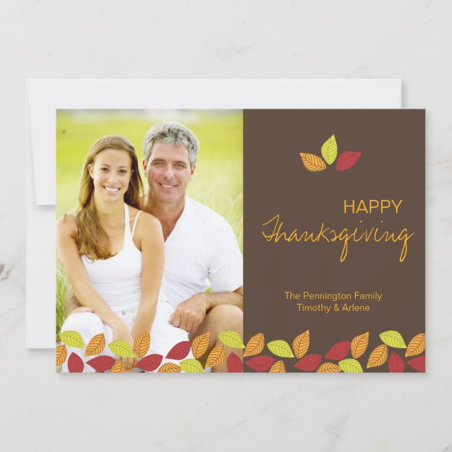 Fall leaves Happy Thanksgiving photo flat card (Front)